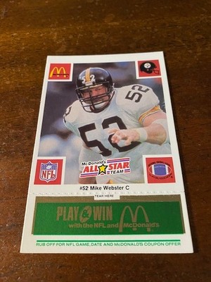 1986 McDonald's Play & Win - All-Star Team Mike Webster Green Tab  FREE SHIPPING