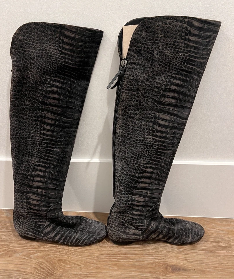 GIUSEPPE ZANOTTI Suede Croc Print Ballet Flat Pull On Boot Boots 38.5 / 8.5 Zip - Image 2 of 4