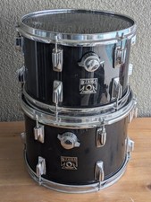 Vintage 1983 Tama Imperialstar Rack Toms Set &ndash; 8x12" & 9x13" &ndash; Jet Black &ndash; Mij