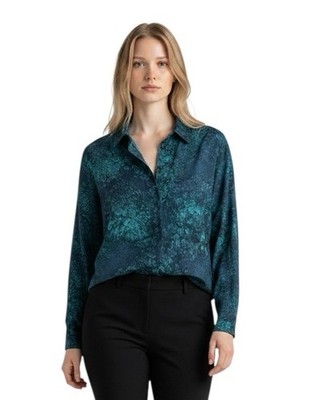 Vtg Robert Stock Blouse 100% Silk Size S Oversized Abstract Print Career Luxe