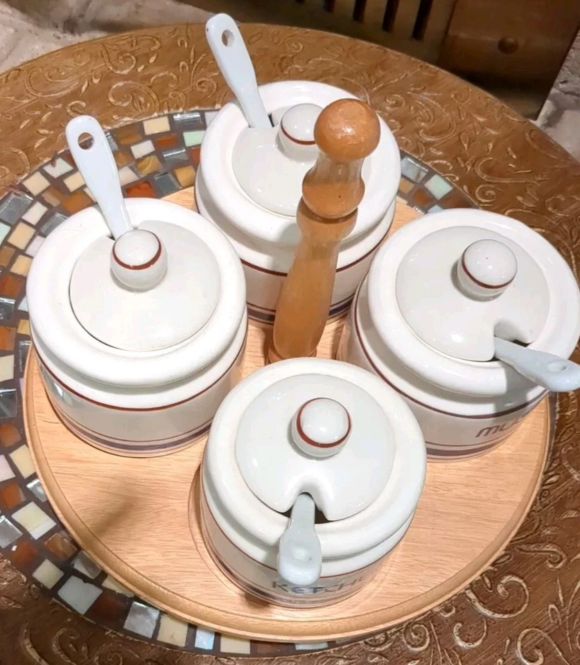 Vintage Condiment Carousel Lazy Susan W/Spoons - Image 2 of 4