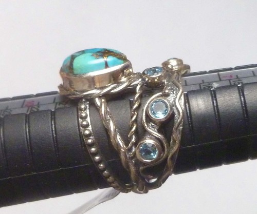 Turquoise Copper Veins Blue TOPAZ RING Sterling Silver .925 Size 9 Topaz - Picture 5 of 8