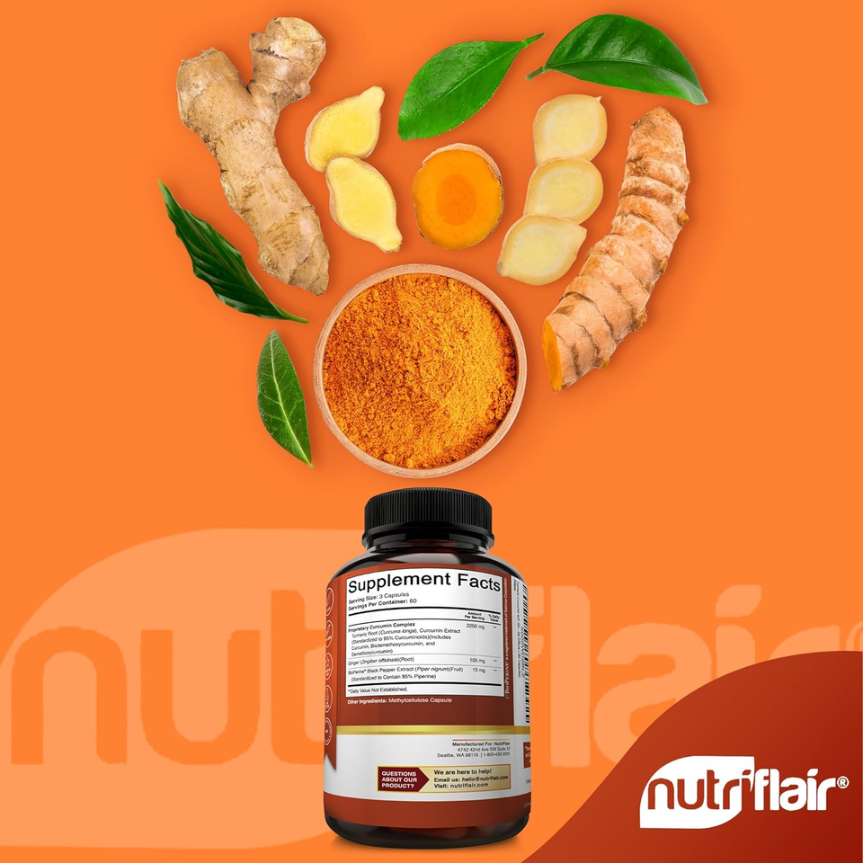 Turmeric Curcumin with Ginger and Bioperine Black Pepper Supplements