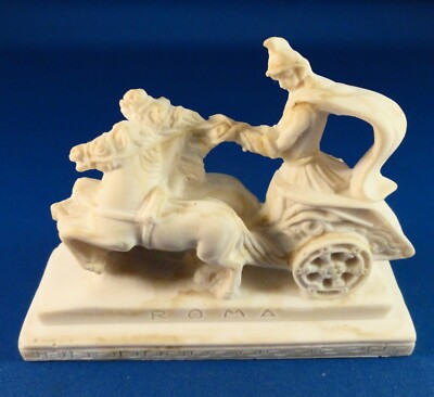 Vintage Roman Gladiator Chariot w 2 Horses - R. Leoni DEP OTO ROMA