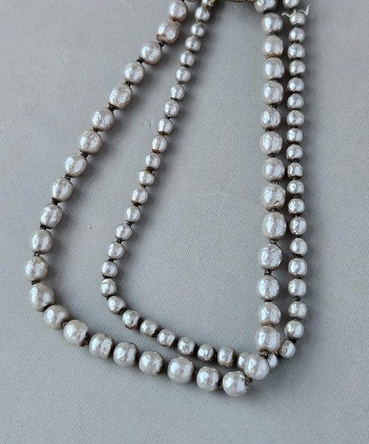 Vintage Signed Miriam Haskell Baroque Faux Pearl Double Strand Box Clasp 15" - Picture 5 of 14