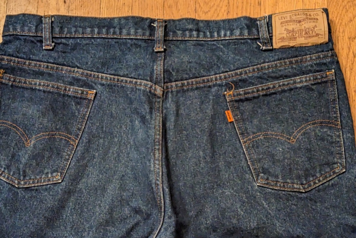 VinTagE 80s 90s LEVI 20517-0217 BOOT CUT JEANS 42 32 ORANGE TAB
