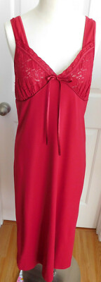 DEEP RED w/RED LACE CABERNET WOMEN'S SOFT  LONG STRETCHY NIGHTGOWN IN SIZE SMALL
