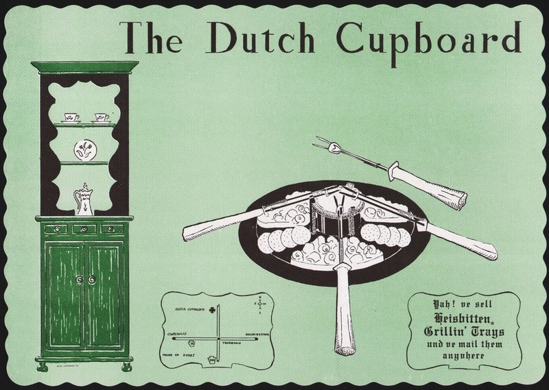 Vintage placemat THE DUTCH CUPBOARD Heisbitten Trays Thorndale Pennsylvania