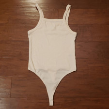 Bp Ribbed Bodysuit Pale Peach Size Small