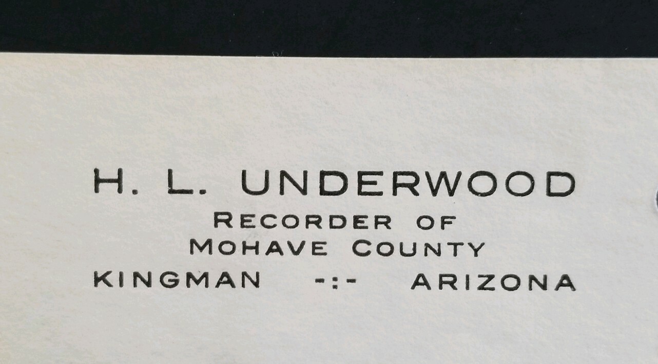1918 H.L. UNDERWOOD, Recorder of Mohave County, Receipt Kingman