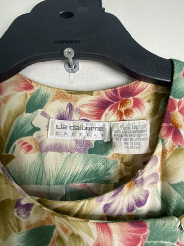Liz Claiborne Vintage USA Size 14 Floral Pleated Button Front ,Rayon Midi Dress - Picture 4 of 11