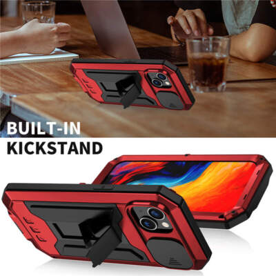 Shockproof Metal Glass Heavy Duty Stand Case Cover For iPhone 14 Pro Max Plus