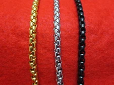 16"-60"  STAINLESS STEEL GOLD,SILVER,BLACK PLATED 5MM SMOOTH BOX ROPE  NECKLACE