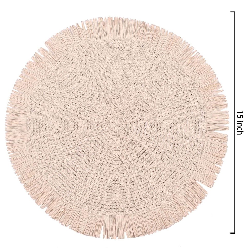 Round Woven Paper Placemats Set of 4 Braided 15 Inches Indoor Outdoor