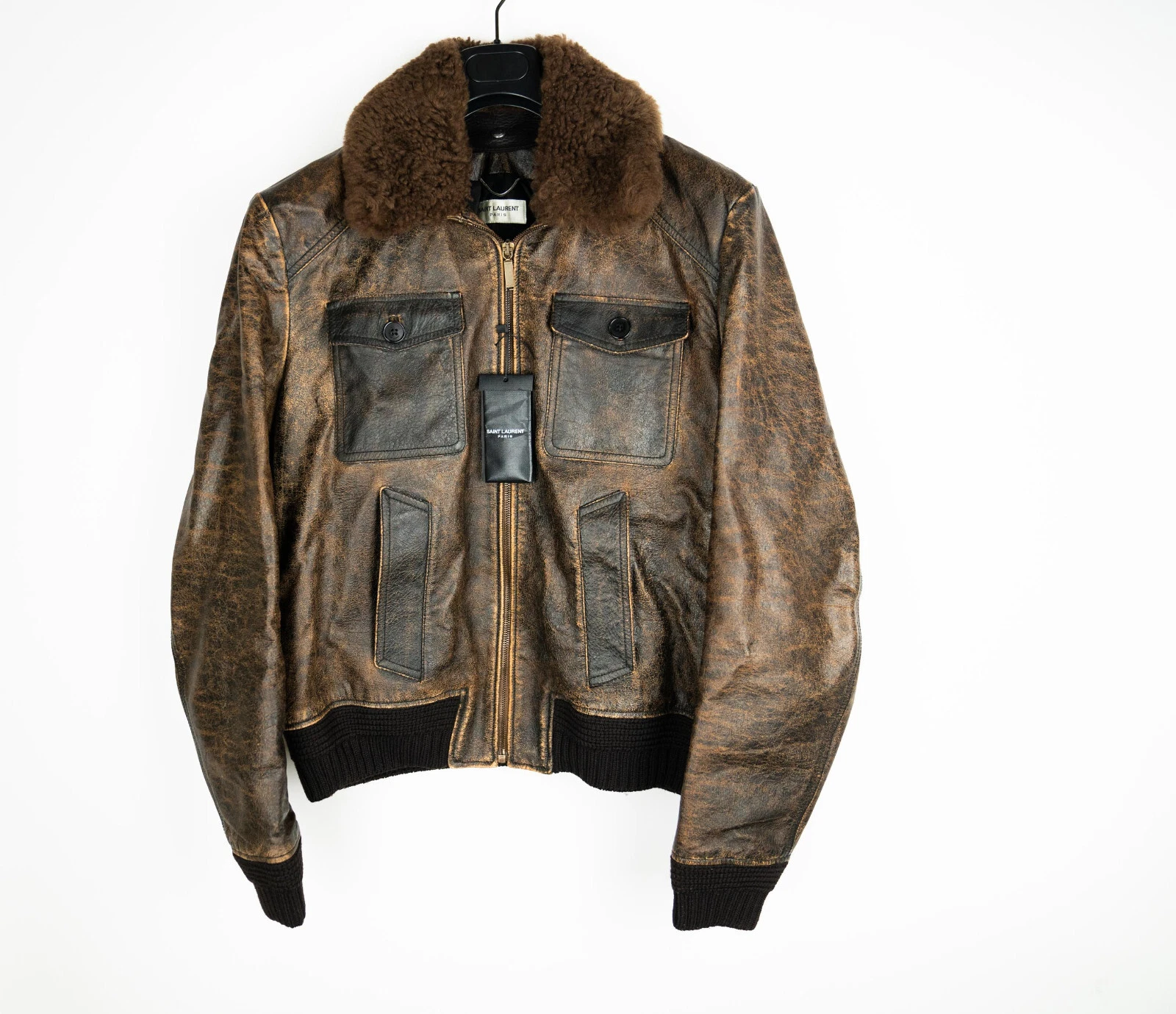 SAINT LAURENT (YSL) Saint Laurent Coppia Giubbotto Bomber Uomo Pelle Pelliccia di Shearling 48 50 Nuovo