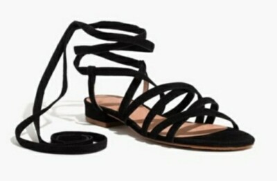Madewell Holly Ankle Wrap Sandals Black Suede Lace Up Sz.10 Gladiator Festival