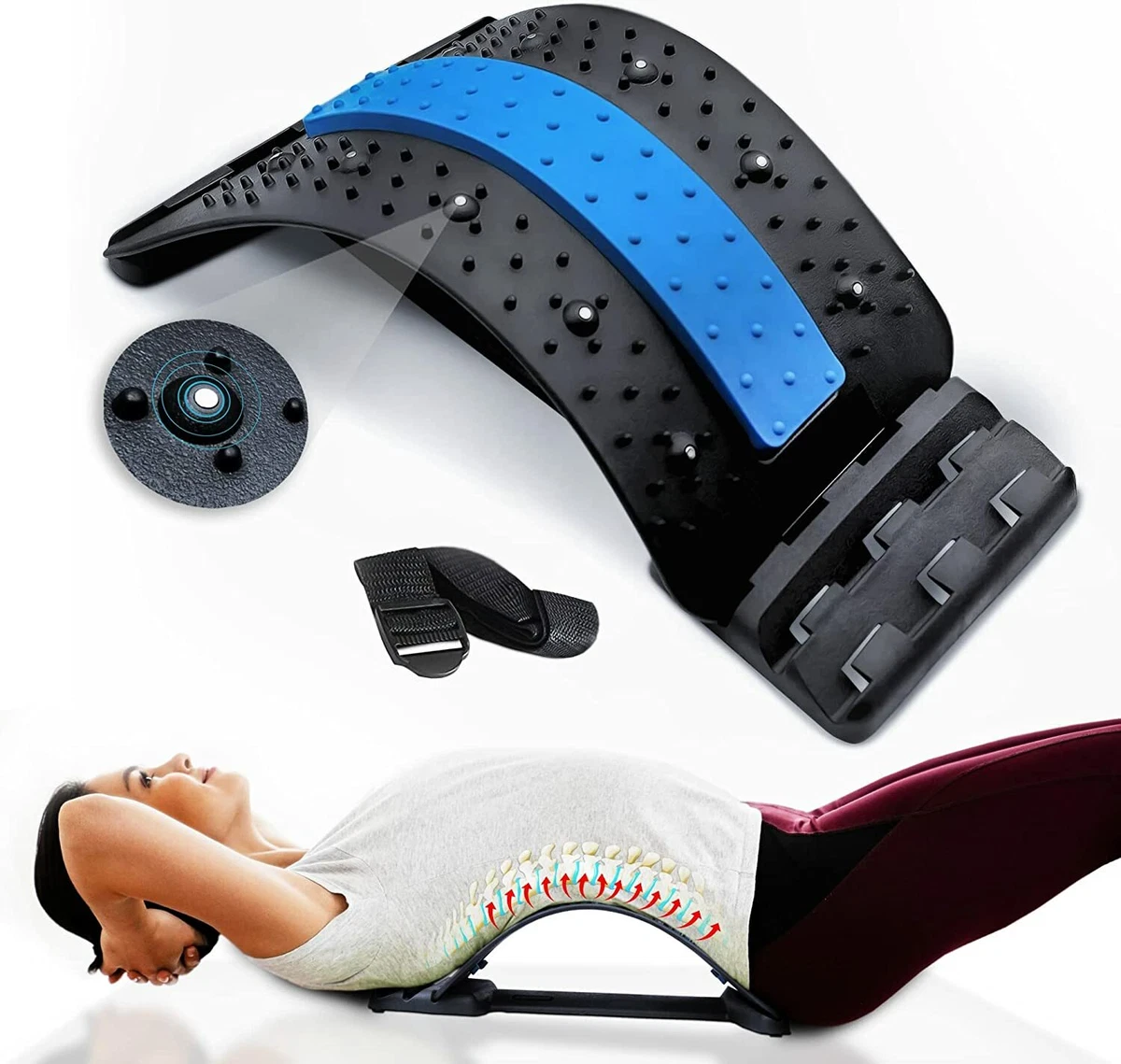 Back Stretching Device, Back Massager for Bed & Chair & Car, Multi-Level  Lumbar Support Stretcher Spinal, Lower and Upper Muscle Pain Relief  (Black/Blue) 