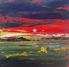 Original oil painting landscape sunset sunrise piece of art mini art 6x6"