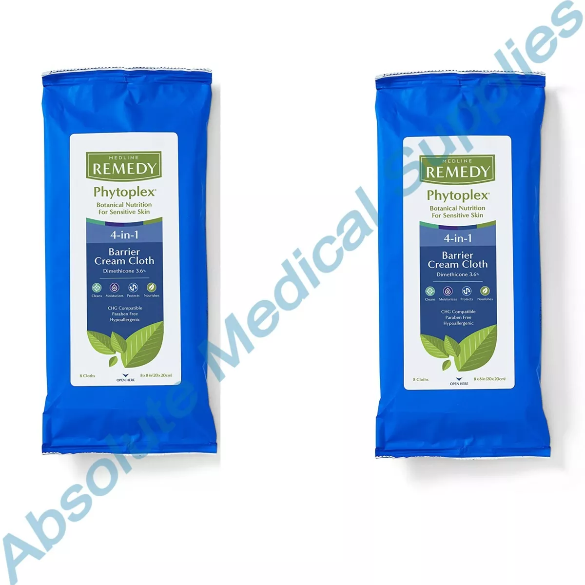 2 Packs Medline Remedy Phytoplex 4 in 1 Barrier Cream Cloth Wipes