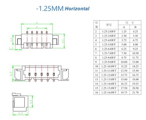 MX1.25MM Horizontal/Vertical SMD Sockets With/Without Cover 2P/3P/4P/5P/6P-16P - Picture 13 of 44