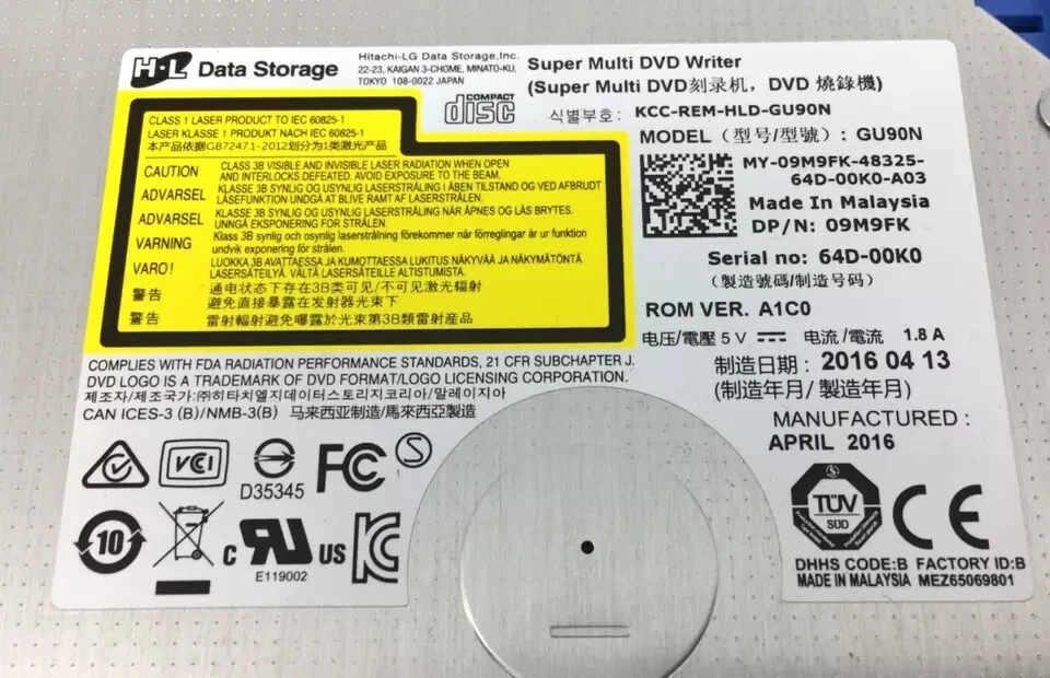 Grabadora de CD/DVD SATA resistente Dell Latitude 7404 7414 5424 9M9FK YYCRW Foto 2 de 4