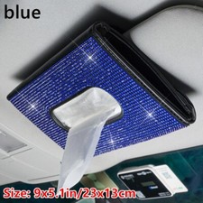 1X Rhinestone Leather Car Tissue Box Holder Napkin Case Sun Visor Tissue Box