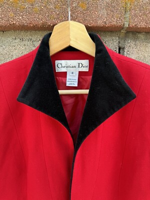 Christian Dior Vintage Women's 100% Wool Blazer Jacket Size 8 Red