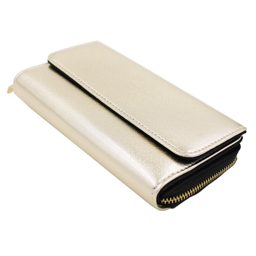 Premium Saffiano Vegan PU Leather Flap Wallet Zip Around Clutch Phone Organizer - Picture 22 of 35