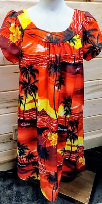 Vintage Royal Creations Hawaiian Muumuu Dress Palm Trees Sunset
