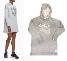 Calvin Klein Women's Performance Logo Graphic Hoodie Dress, Grey , M