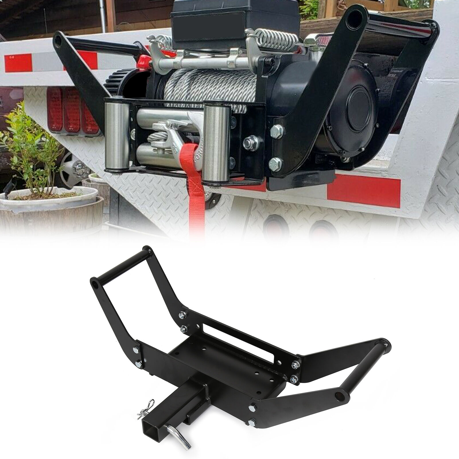 Universal 2 Trailer Hitch Winch Mounting Bracket for ATV UTV Truck BUNKER INDUST Receiver Hitch Winch Cradle Mount Plate 