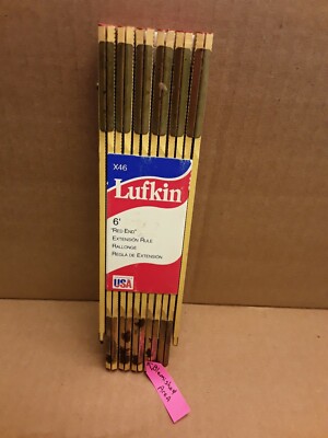 Lufkin X46 6' Red End Extension Wood Folding Rule Brass Slide NOS USA
