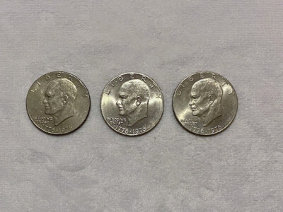 Three 1776-1976  BICENTENNIAL  EISENHOWER ''LIBERTY BELL'' DOLLARS D and P