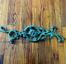 Antique 24" Cast Iron Metal Topper, Wall Plaque, Pediment, cabinet fixture