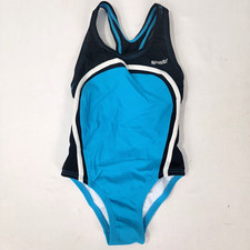 Speedo Girl's Bathing Swimming Swim Suit One Piece Blue Black White Size 4