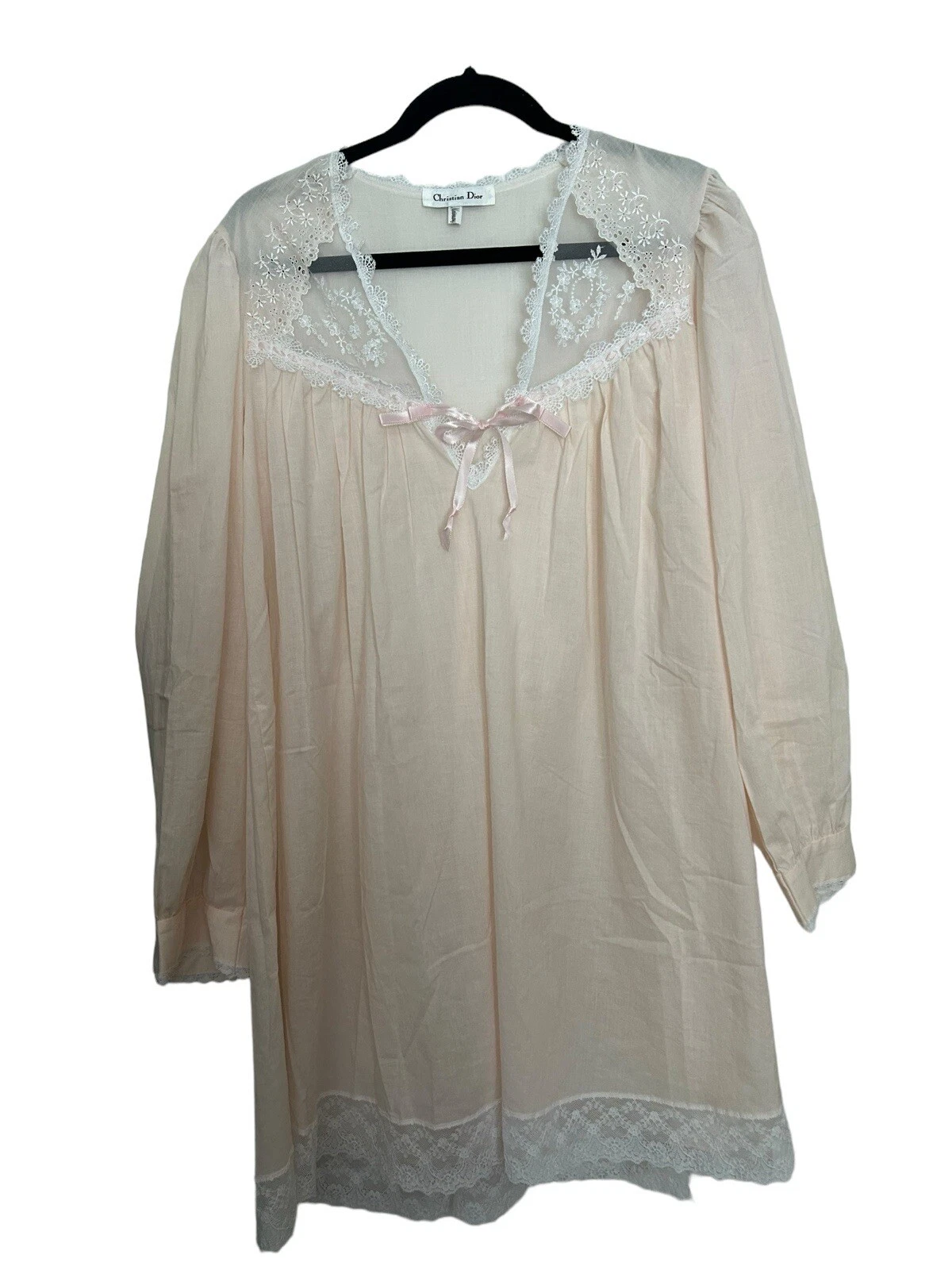 Camicia da notte vintage Christian Dior Nieman Marcus rosa midi maniche lunghe taglia media