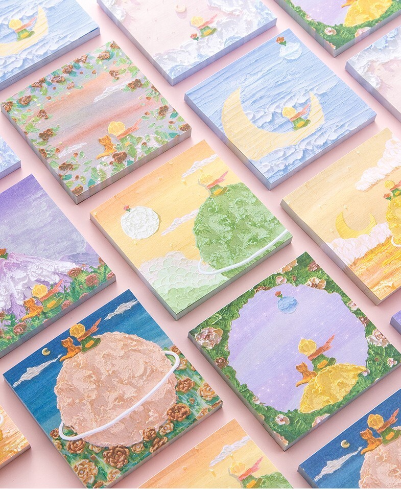 80pcs The Little Prince Sticky Notes, Memo Pads, Starry night Little fox Rose,B7-image