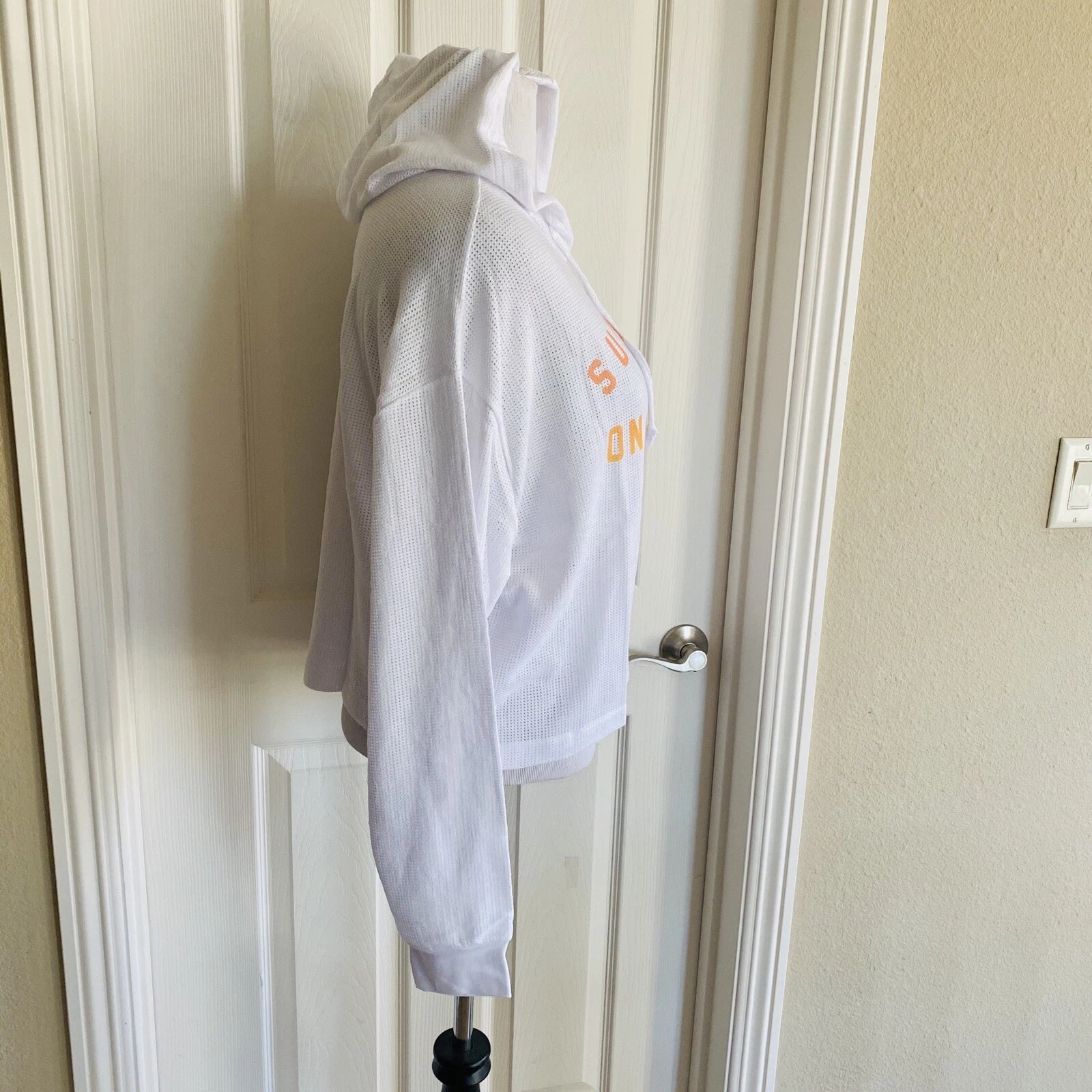 UNDERCOVER Nuova felpa con cappuccio Victoria's Secret ROSA bianca a maglia manica lunga crop Med