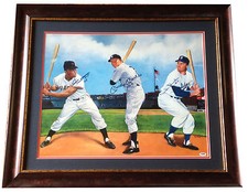 Mickey Mantle Willie Mays Duke Snider signed litho Ins #’s auto Framed HOF PSA