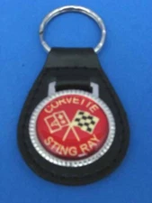 CORVETTE STINGRAY BLACK LEATHER KEYRING KEYFOB #142