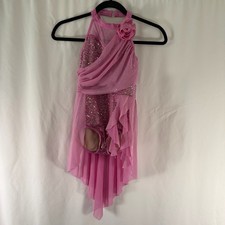 Weissman Dance Costume Children MC Pink High Neck Sequin Draped Leotard