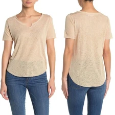 PST by Project Social T Womens Top Tan Suzie Raw Slub V Neck Tee Size L