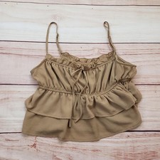 Wild Fable Cami Top Womens Small Beige Tiered Ruffle Peplum Spaghetti Strap