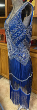 Cobalt Blue Evening/Party/Performance Low-Cut Gown Sleeveless Fringe Sequins