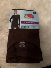 Fruit of the Loom Women's Small (4-6)  Waffle Thermal Crew Top Brown Base Layer