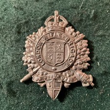 London Rifle Brigade Cadets Cap Badge ww1 white metal. Bd16