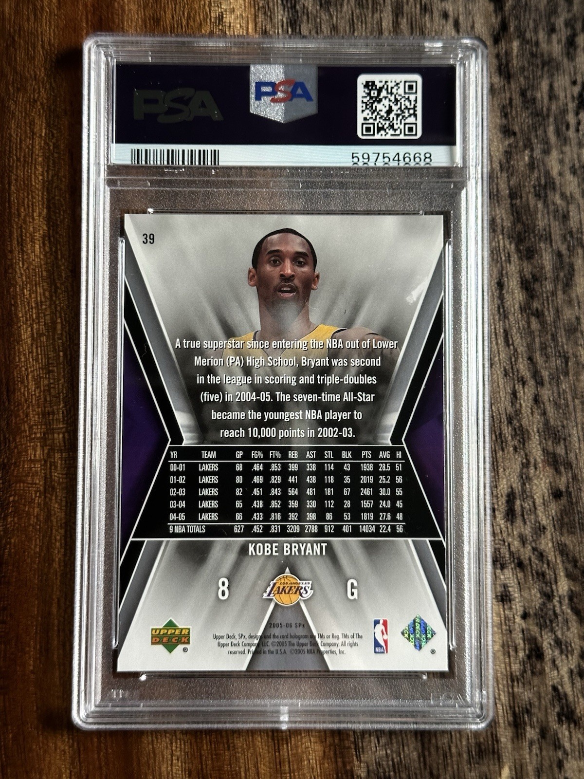 2005-06 Upper Deck SPx Kobe Bryant #39 PSA 8 Los Angeles Lakers Base view 3