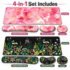 4x Desk Mat Keyboard Mouse Pad Wrist Rest Coaster Set Non-Slip Lycra XXL Floral