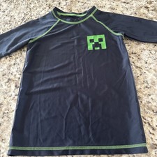 Minecraft Creeper Rash Guard Boys Short Sleeve Swim Shirt Medium 4240