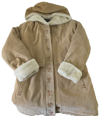 Vtg JG Hook Penny Lane Style Coat M Real Leather Faux Fur Y2K Jacket Embroider